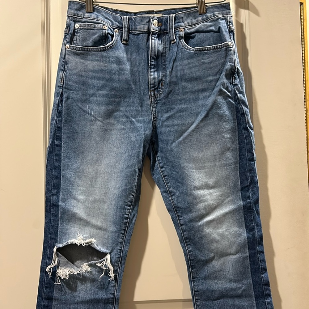 Madewell High Rise Slim BoyJeans detailed sides distressed women’s size  28